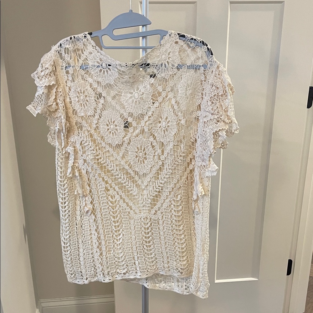 Anthropologie Cream Crochet Lace Blouse - Picture 3 of 7